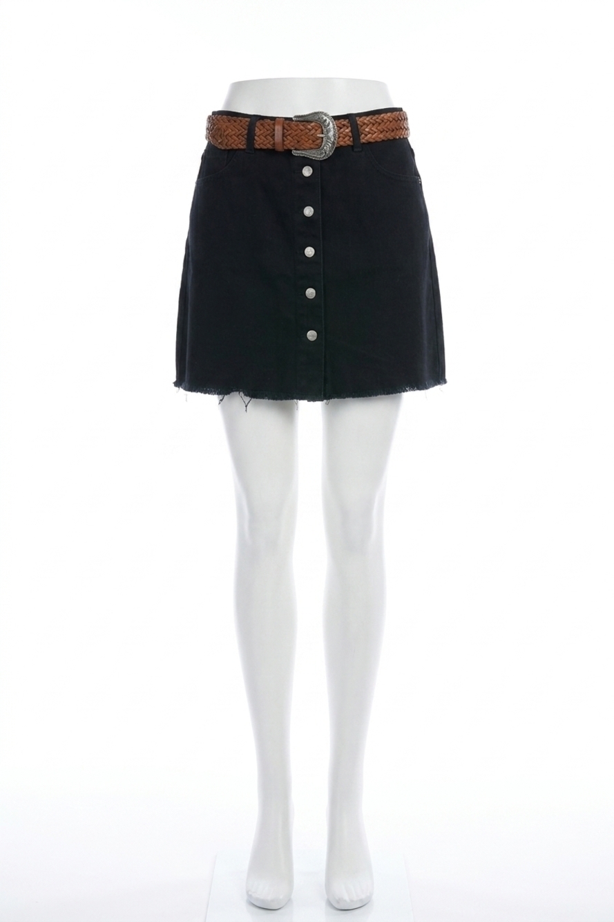 NEW SHE + SKY women's button down front washed twill skirt in black